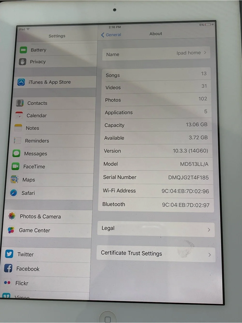 Original Apple iPad 4th Generation 16GB White A1458 MD513LL/A WiFi